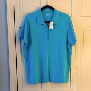 Lands' End Womens Supima Cotton Polo Shirt turquoise blue. Size 1x. NWT